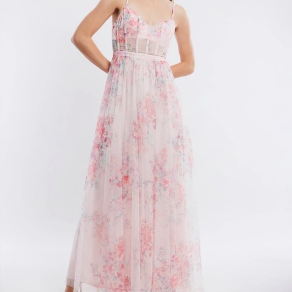 BCBGMaxAzria Pink Floral Tulle Gown